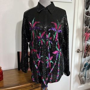 Vintage Princess Cruises Black Sequin Blouse